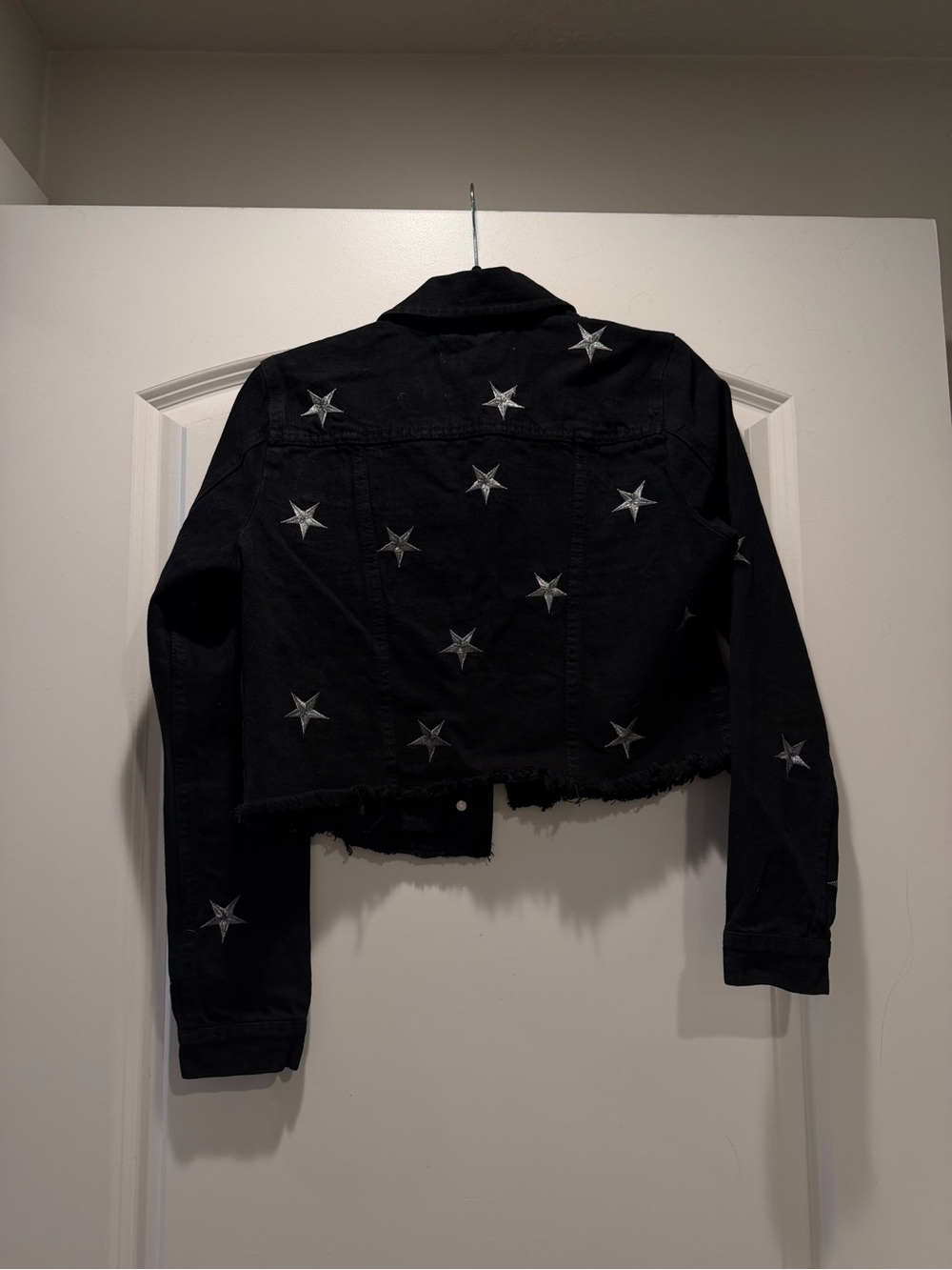 pistola Black Cropped Denim Jacket with Silver Star Embroidery - Picture 3 of 8
